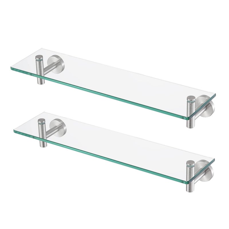 KES Bathroom Glass Shelf Rectangular 20 Inch Floating Glass Shelves 2 Pack with Rustproof Stainless Steel Brackets Wall Mounted Brushed Finish, A2021-2-P2 - Image 1